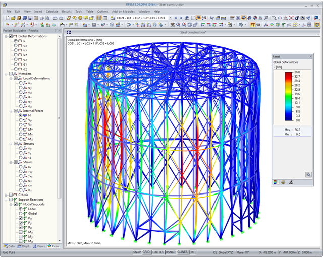 Modello 3D con spostamenti generalizzati in RFEM (© Knapp)
