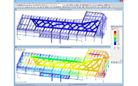 Modell des Food Court-Daches in RFEM mit Verformungsergebnissen (© Helika a.s.)