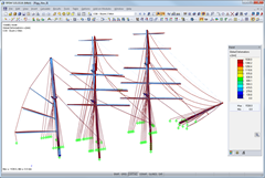 La deformazione di alberi e pennoni in caso di una tempesta con vento 54 nodi (circa 100 km/h) in RFEM (© Wollert)