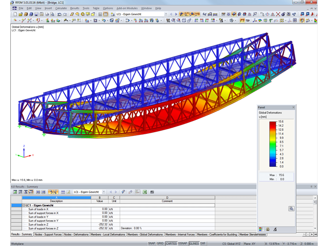 Darstellung der Verformung einer Brücke in RFEM (© Janson Bridging)
