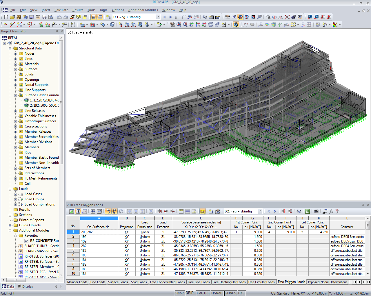 Modello di analisi per l'elemento 1 in RFEM (© www.werkraum.com)