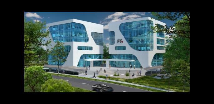 3D-Visualisierung der beiden FC-Campus-Gebäude (© 3deluxe)