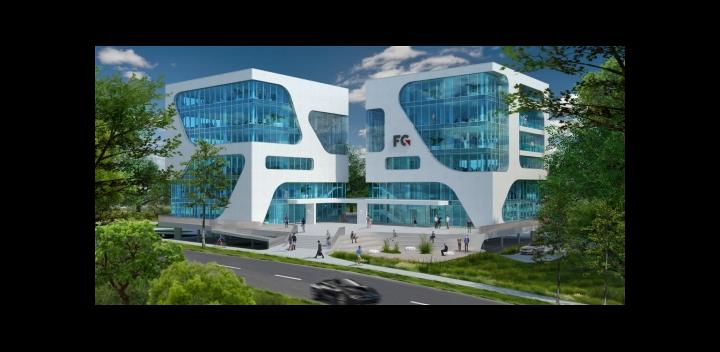 3D-Visualisierung der beiden FC-Campus-Gebäude (© 3deluxe)