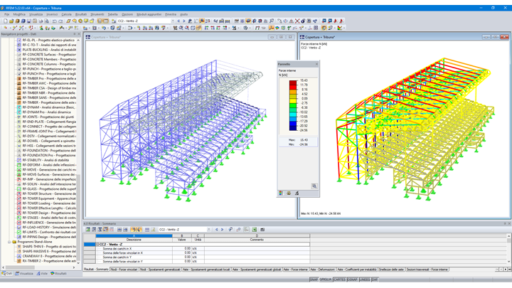 Sforzo normale dovuto ai carichi del vento (© Studio Rota Nodari)