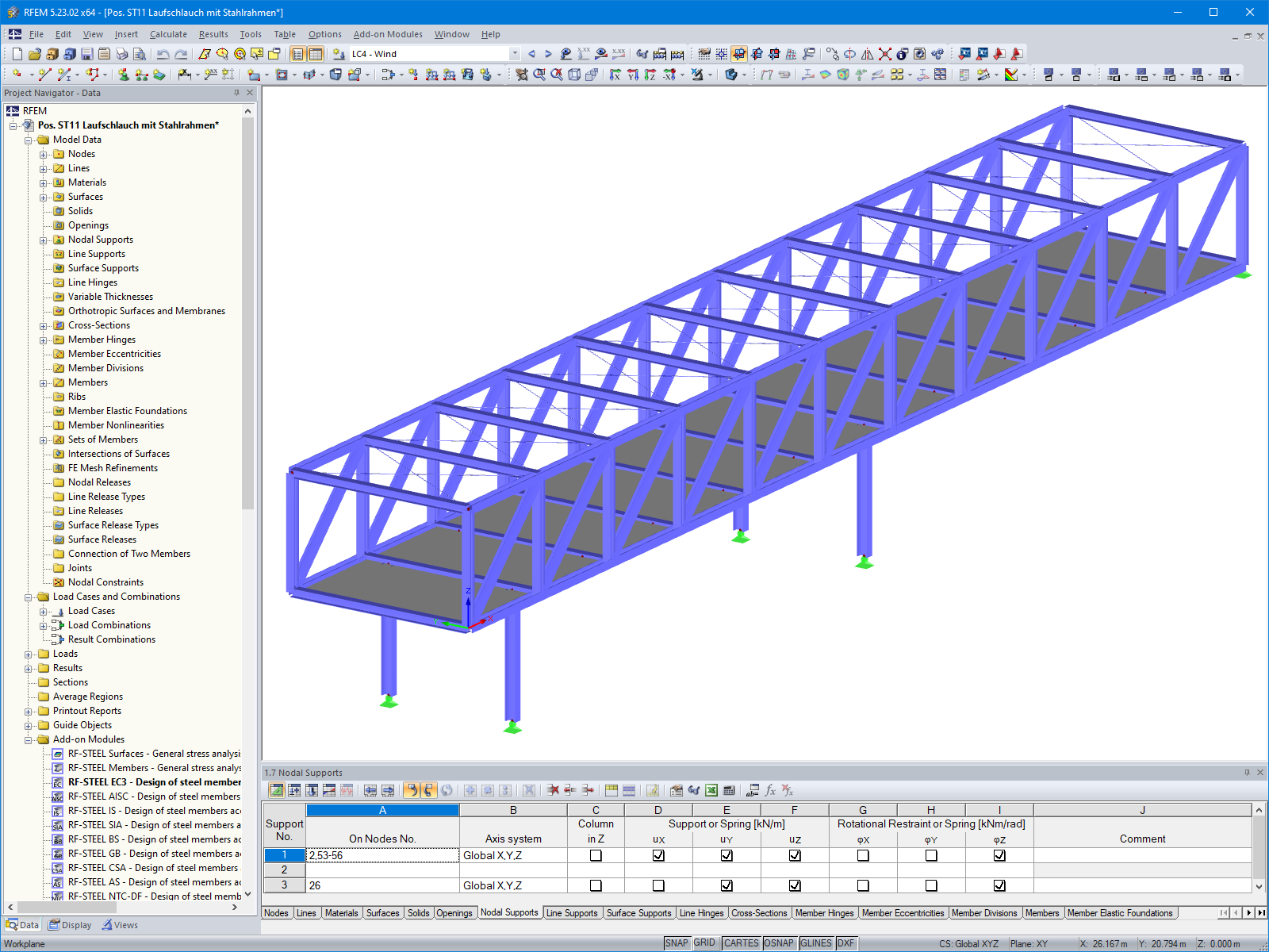 Struttura della travatura 3D per pista da corsa al coperto in RFEM (© Statik Breinbauer)