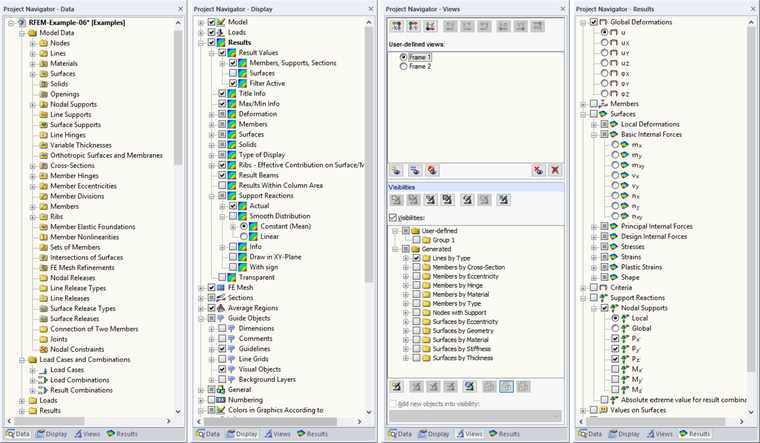 Schede "Dati", "Visualizza", "Viste" e "Risultati" del Navigatore progetti