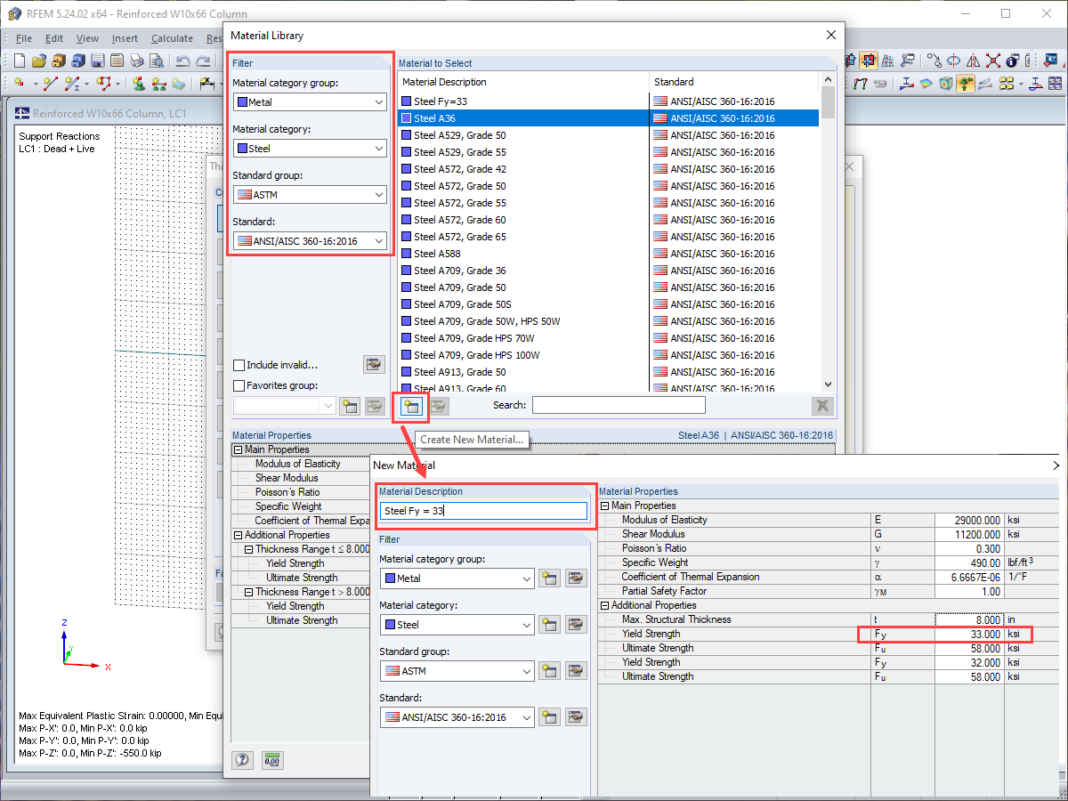 Crea nuovo materiale basato sull'acciaio A36