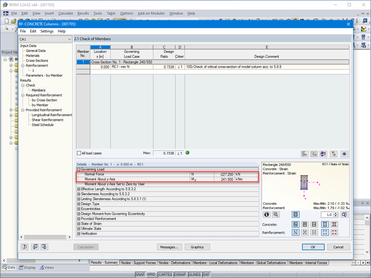 Visualizzazione dei carichi determinanti