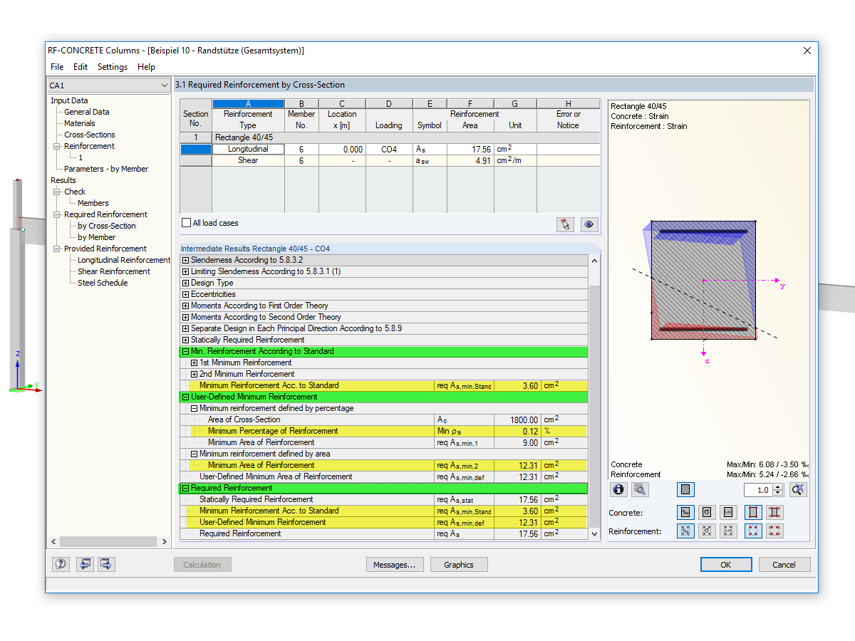 Dettagli di progetto per considerare l'armatura longitudinale minima