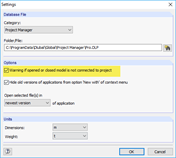 Finestra di dialogo "Opzioni del programma" del Gestore progetti