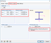 Dialog "Stab bearbeiten": Lunghezze libere d'inflessione