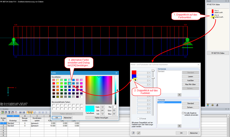 Adattamento dei colori per i diagrammi dei risultati in RF-CONCRETE Members per differenziare visivamente i risultati del calcolo.