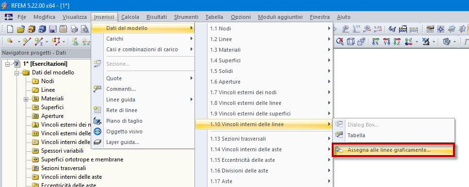 Assegnazione grafica dei vincoli delle linee