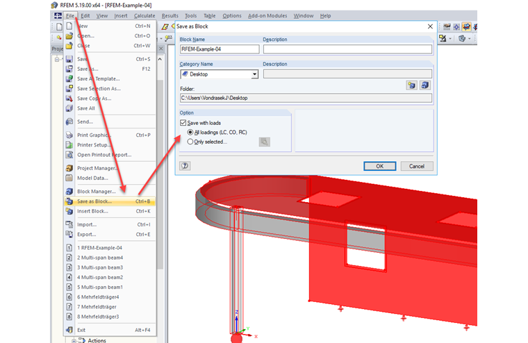 Salvataggio di oggetti selezionati come blocco