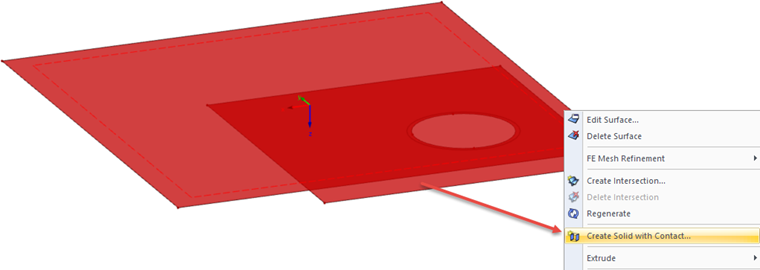 Opzione del menu di scelta rapida "Crea solido con contatto"