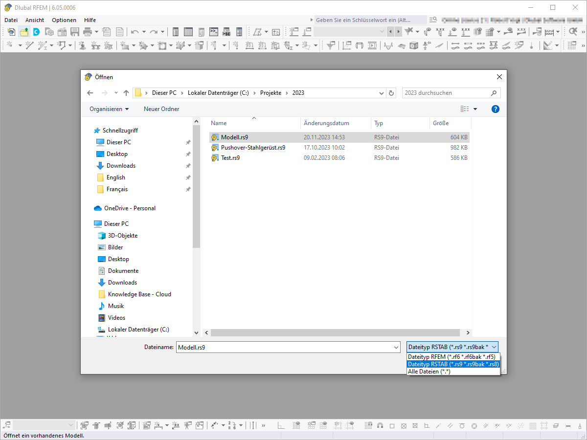Apertura del file RSTAB in RFEM