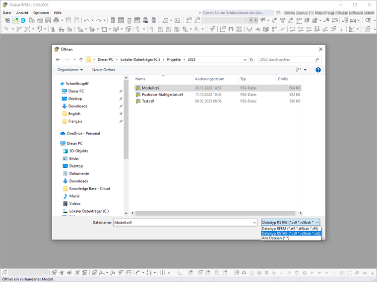 Apertura del file RSTAB in RFEM