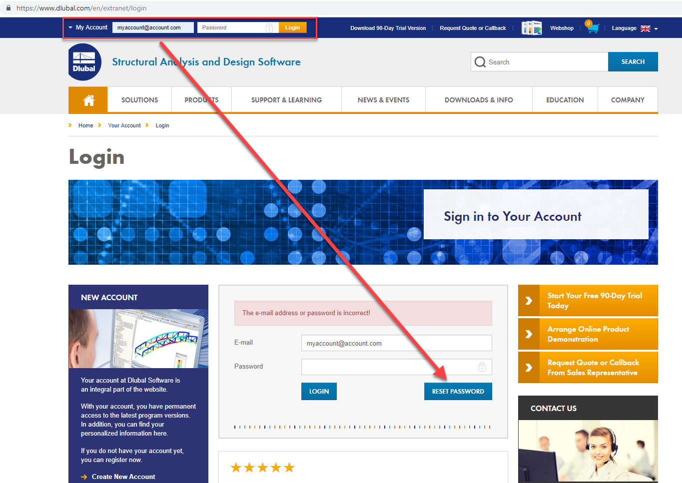 Account Dlubal: Reimposta la password al primo accesso