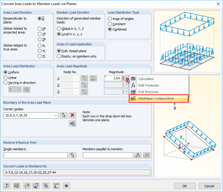 Creazione del carico della superficie dalla composizione multistrato