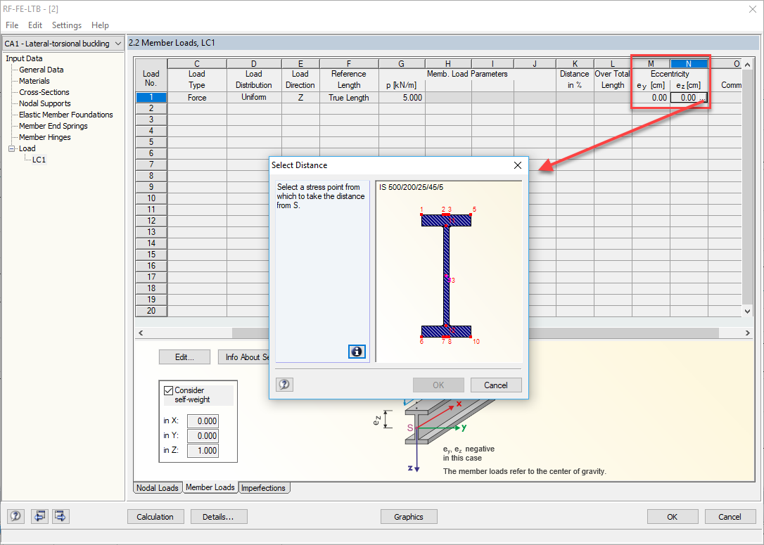 Definizione dell'eccentricità facendo clic sul punto di tensione