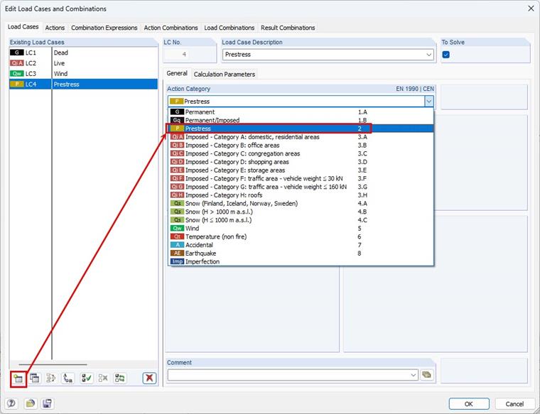 Caso di carico pretensionamento