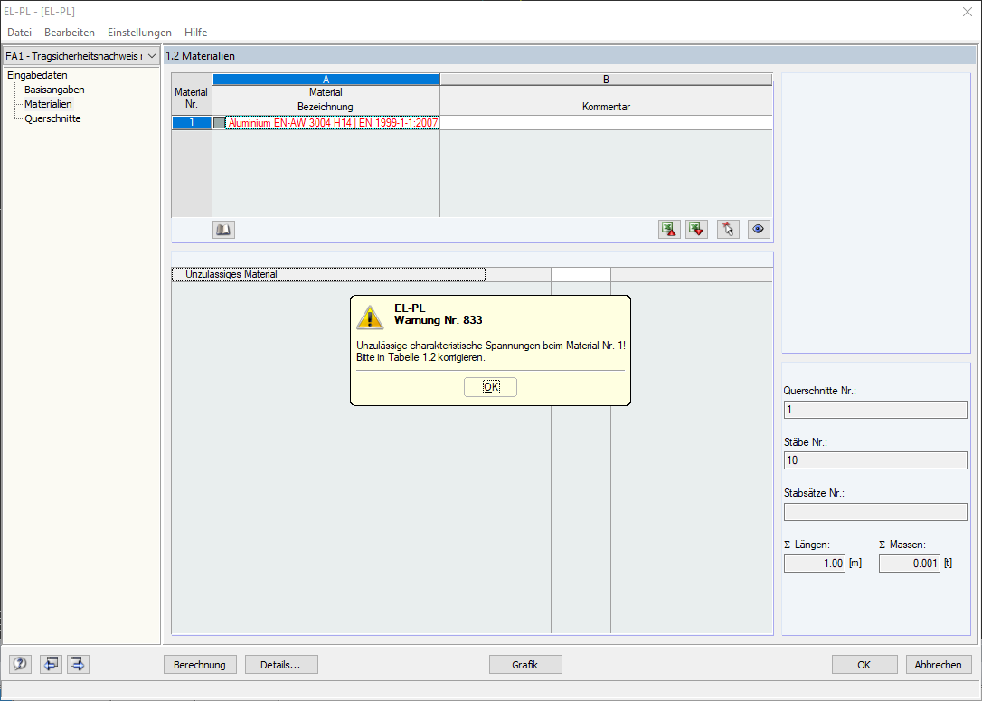 Materiale non valido