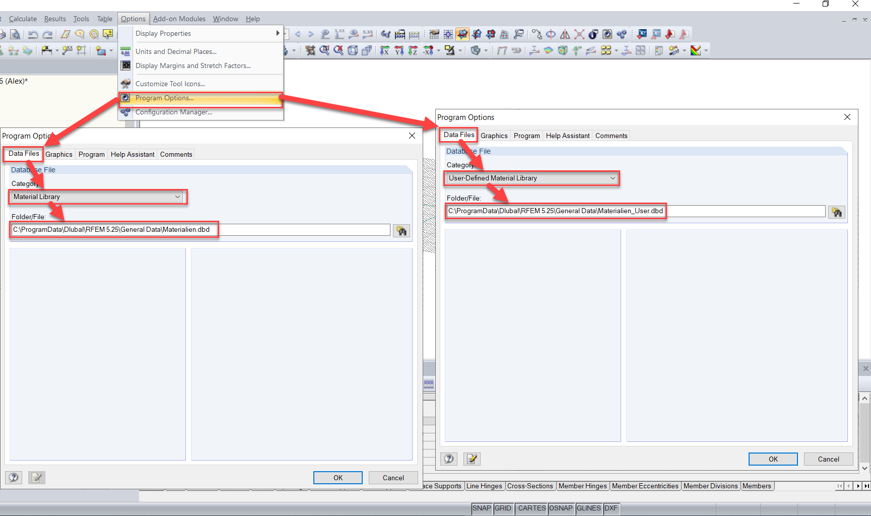 Inserimento di database di materiali