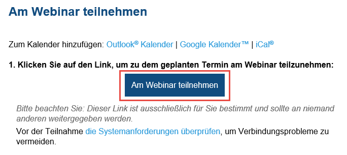 Link di registrazione nell'email di conferma