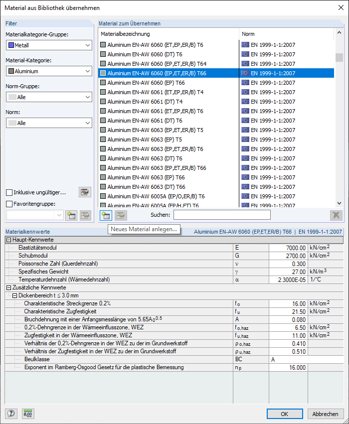 Creazione di nuovo materiale in base al materiale esistente