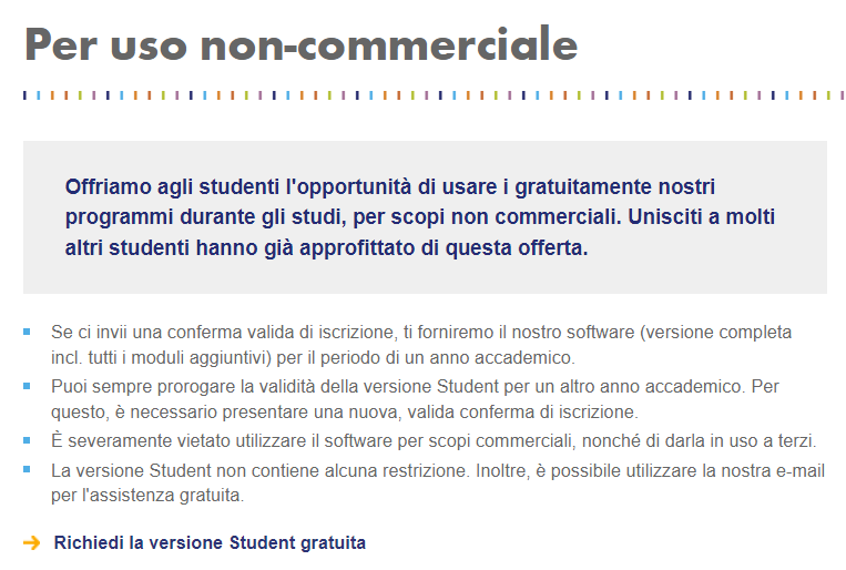 Condizioni della versione per studenti