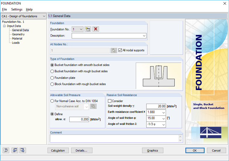 Finestra di dialogo 1.1 Dati generali in FOUNDATION