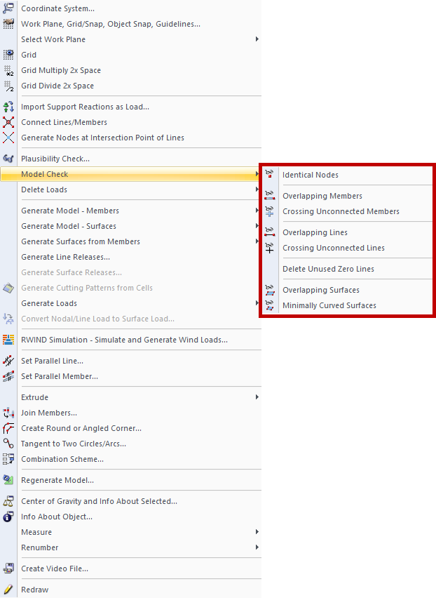 Opzioni di verifica modello
