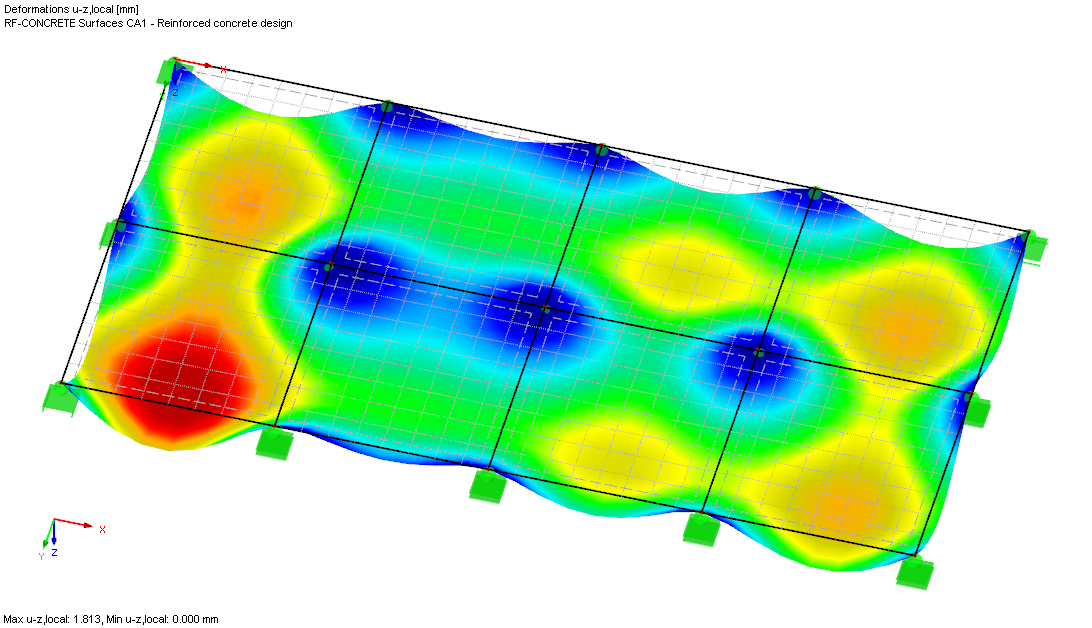 Grafico di deformazione dall'analisi con RF-CONCRETE Deflect