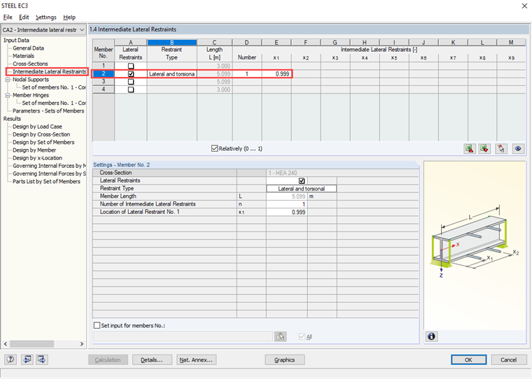 Definizione del vincolo laterale intermedio