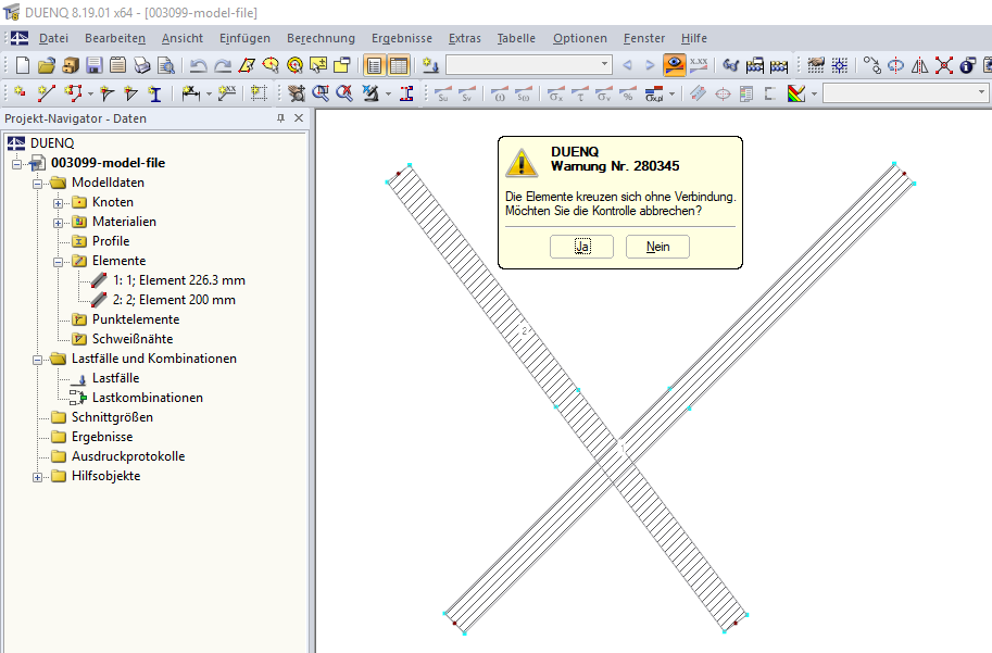 Avviso nr. 280345: Gli elementi si incrociano senza collegamento.