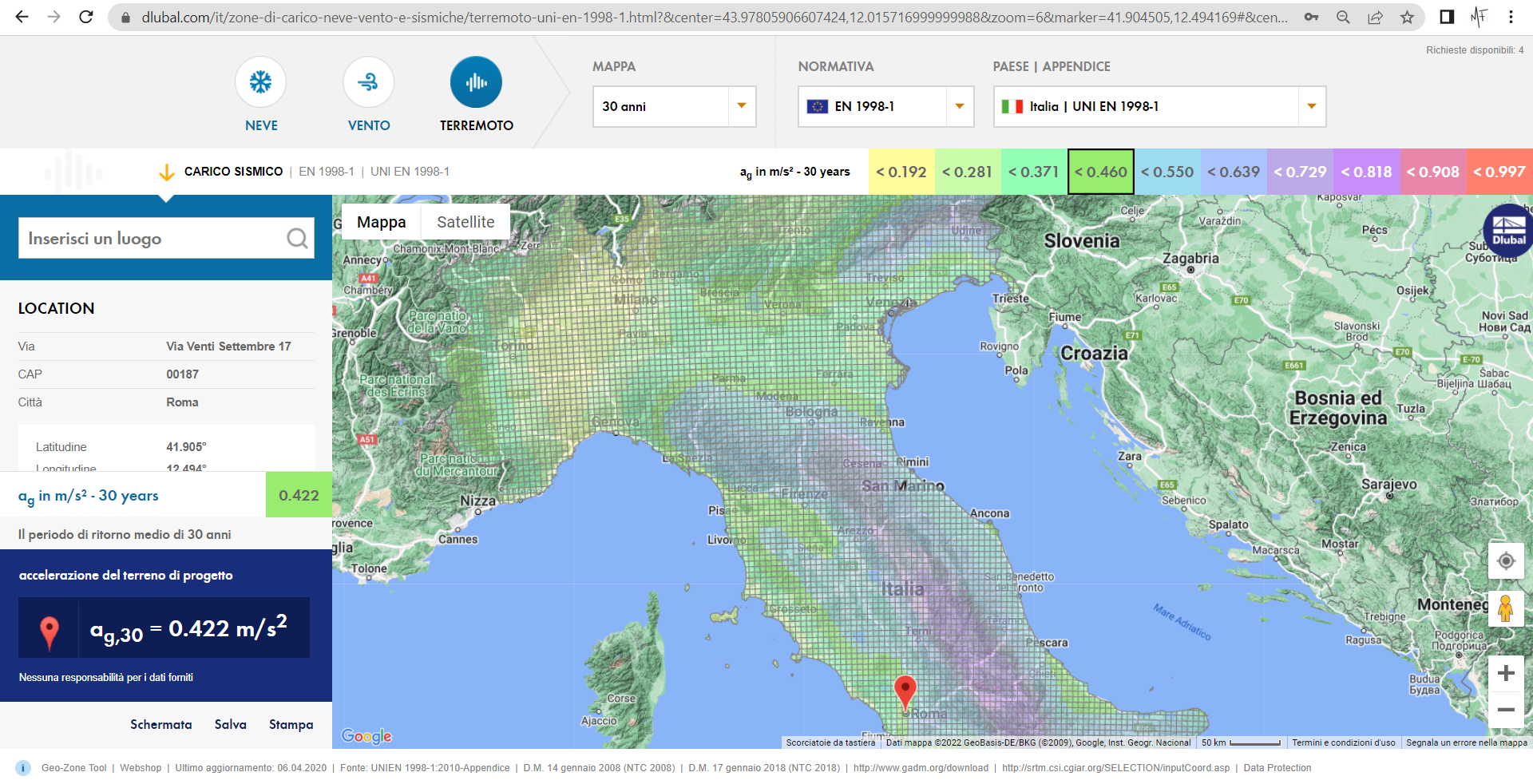 Servizio online "Geo-Zone Tool: Mappe di zonizzazione per neve, vento e sisma"