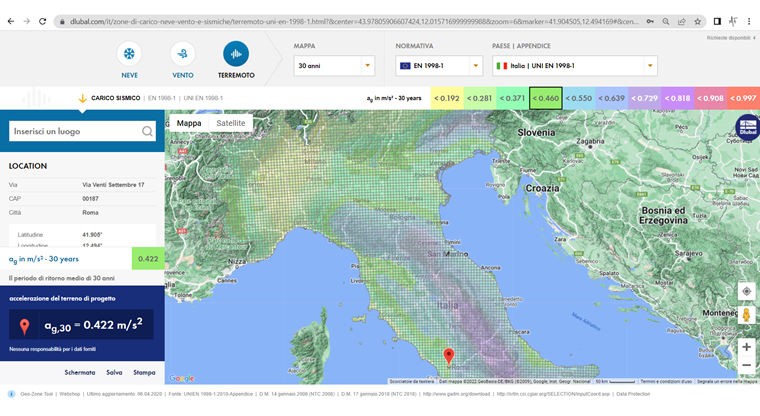 Servizio online "Geo-Zone Tool: Mappe di zonizzazione per neve, vento e sisma"