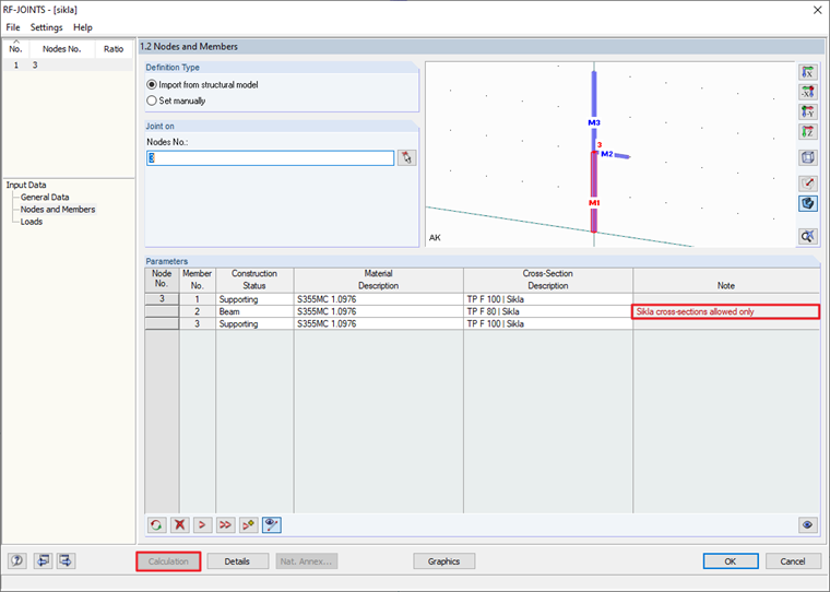 La sezione trasversale Sikla TP F 80 non può essere utilizzata come trave collegata nella connessione Sikla WBD F 100-T.