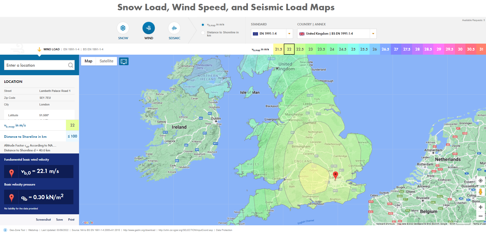 Servizio online "Mappe dei carichi da neve, della velocità del vento e dei carichi sismici"