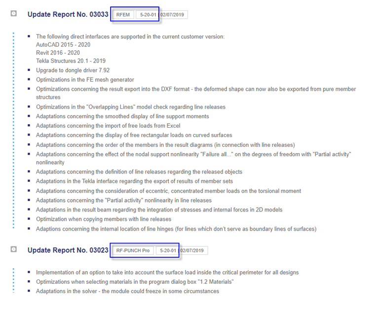 Esempio di report di aggiornamento per RFEM e RF-PUNCH Pro