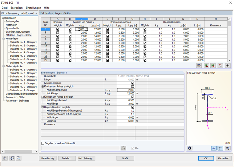 Voci delle aste, come per le lunghezze effettive, in RF-/STEEL EC3