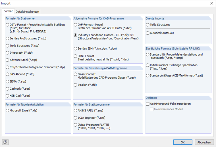 Formati di importazione di RFEM