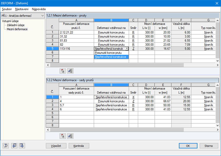 Definizione degli spostamenti generalizzati limite per aste e set di aste in RF-DEFORM