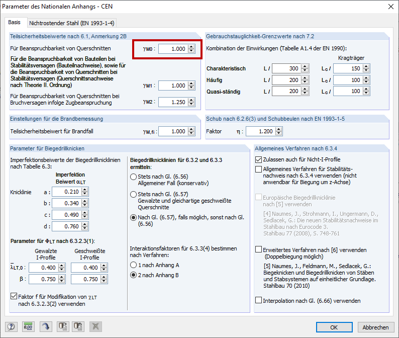 Coefficiente di sicurezza parziale per la resistenza della sezione trasversale