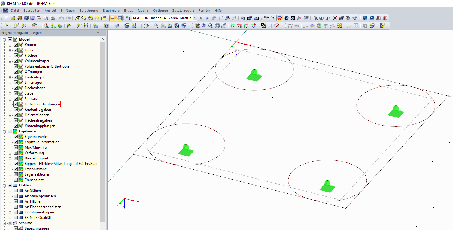 Visualizza navigatore con visualizzazione attivata del perfezionamento mesh EF
