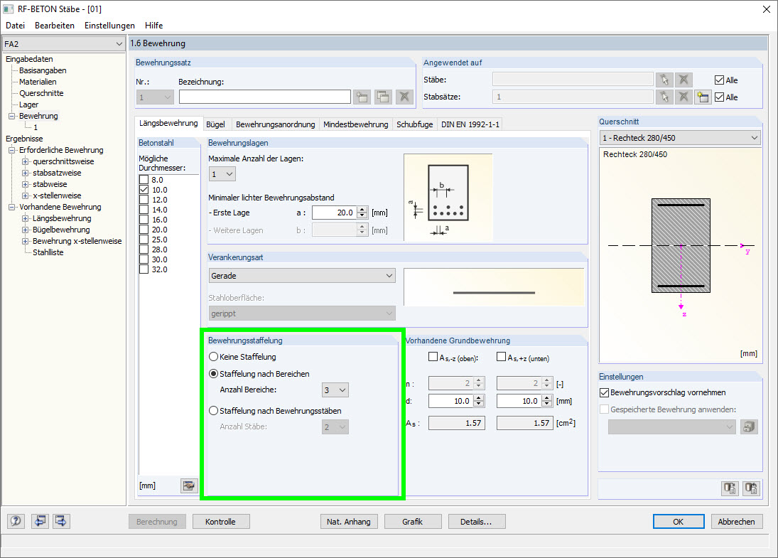 Opzione per sfalsare l'armatura