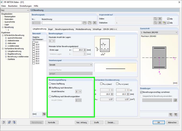 Opzione per sfalsare l'armatura