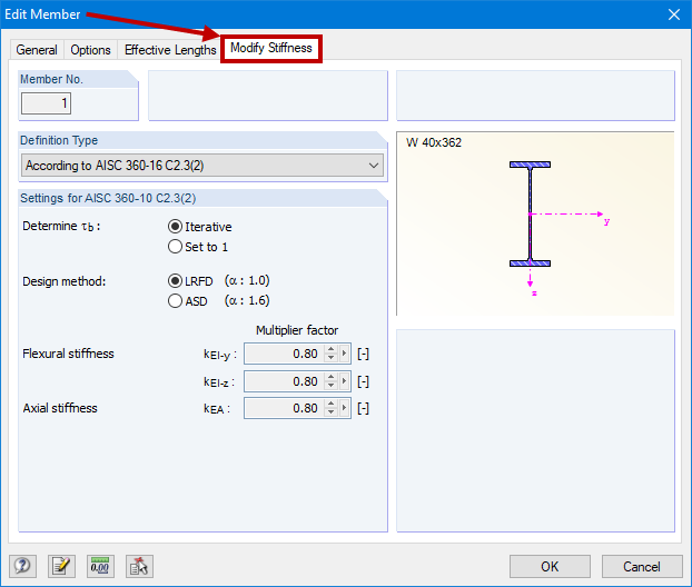 Modifica della rigidezza delle aste