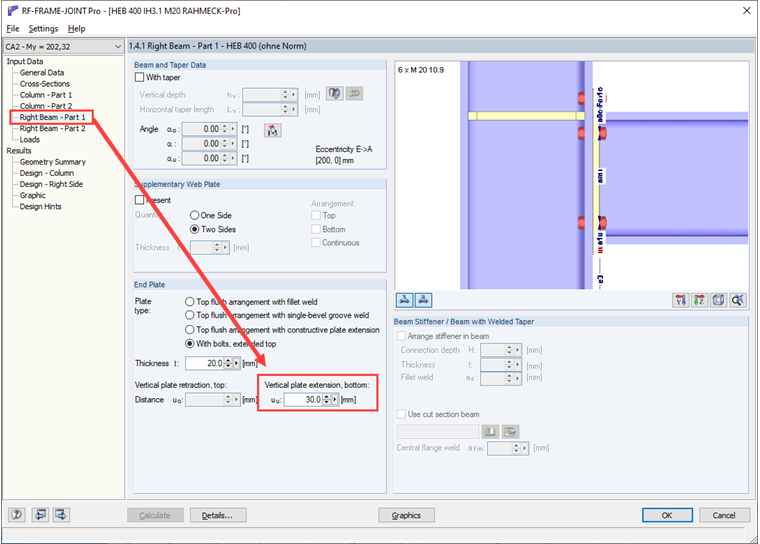 Estensione verticale della piastra, inferiore