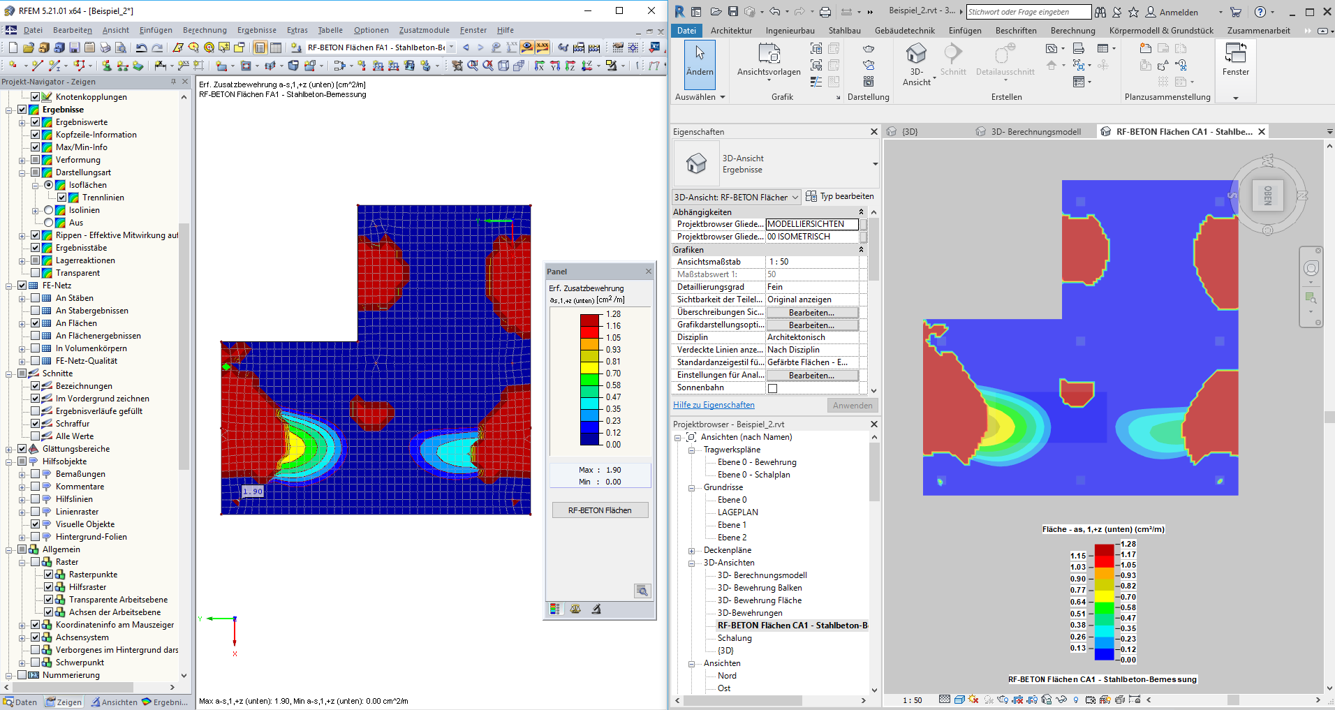 Confronto tra RFEM e REVIT Visualizzazione dell'armatura aggiuntiva necessaria per una rete da 0,1 m